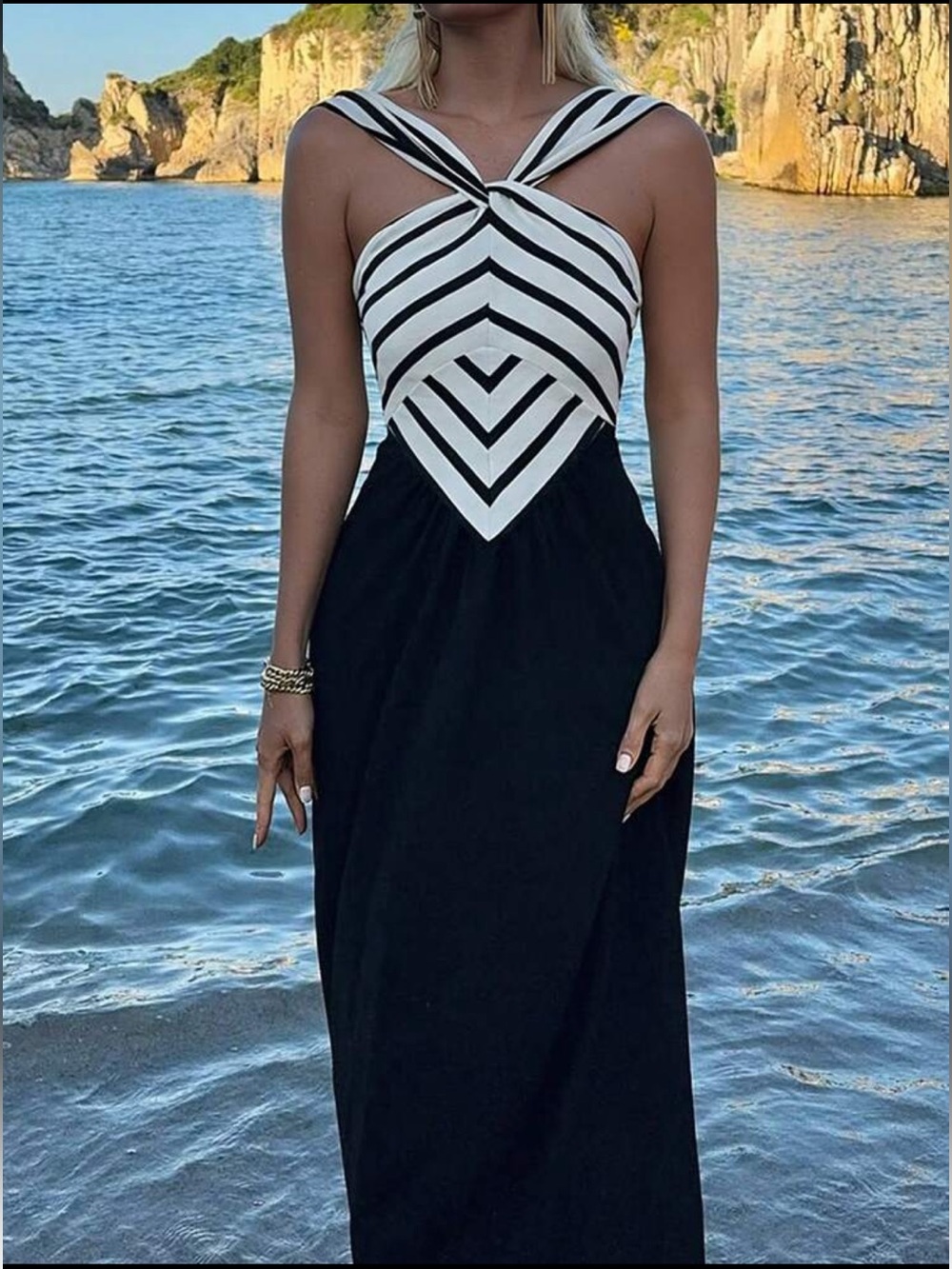 Striped Cross Over Sailor-Style Dress in Black & White nwot Plus 2X - Picture 1 of 6